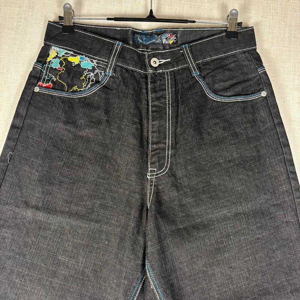 Southpole Y2K Baggy Skater Map Embroidered Sz 32 Denim Jeans - Picture 7 of 14